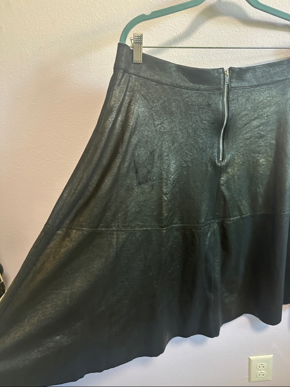 Women's Black Faux Leather A-Line Skirt - Picture 8 of 8